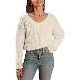 CUPSHE Women's Long Sleeve Sweater V Neck Comfy Loose Oversized Knit Pullover Sweaters