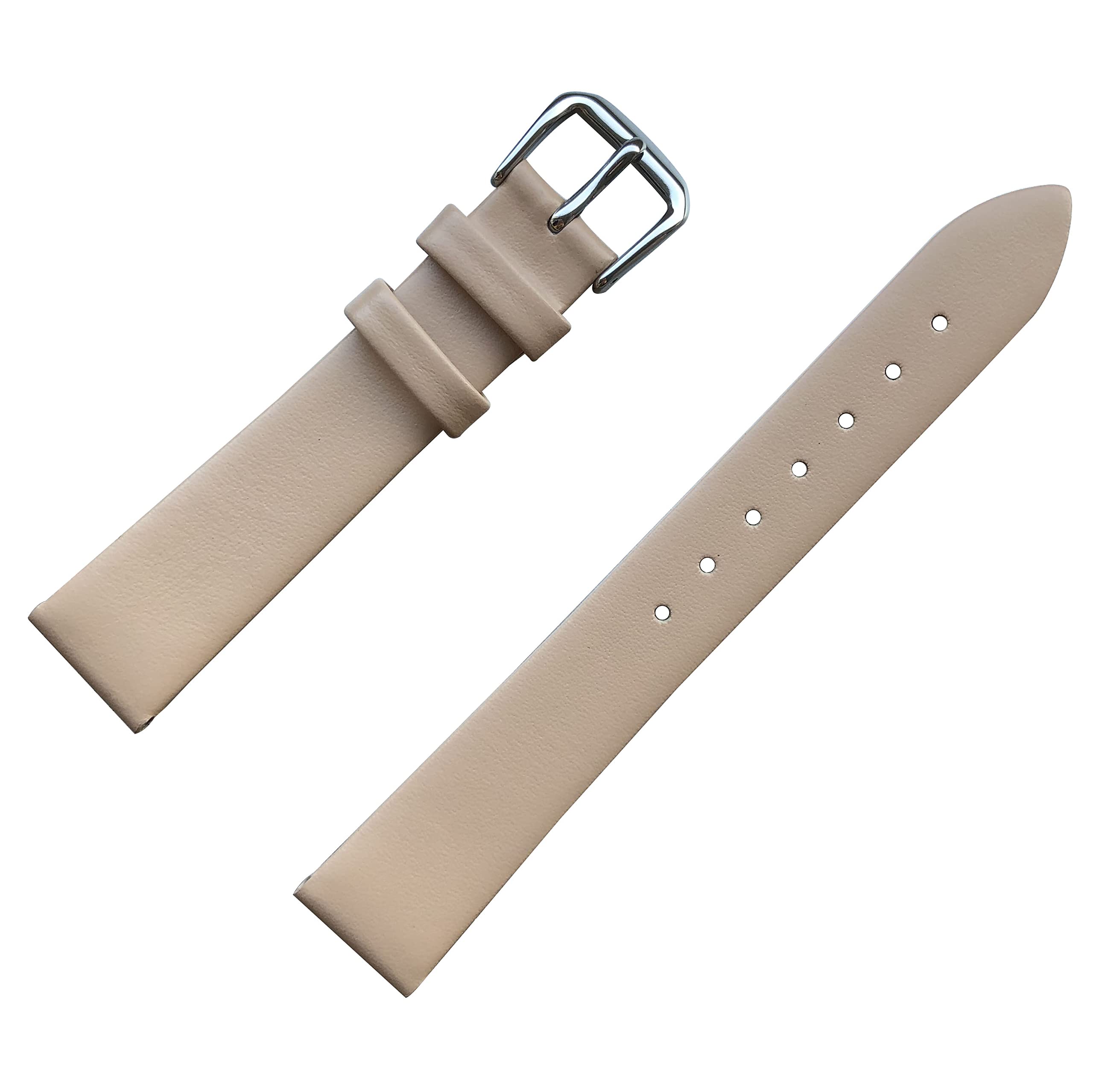 Photo 1 of MZBUTIQ 14mm Beige Genuine Thin Calfskin Leather Replacement Watch Band for Women Ladies