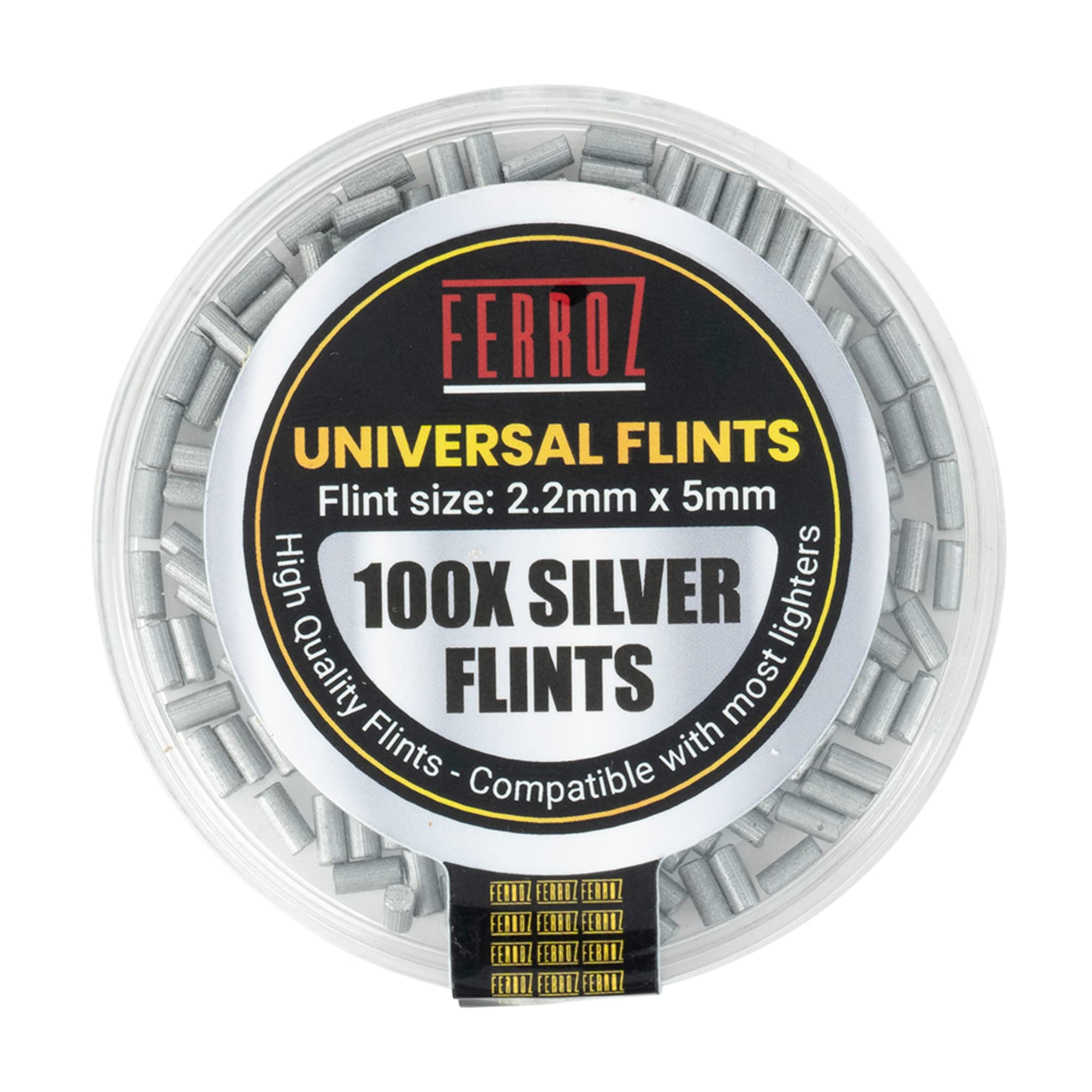 FERROZ Universal Lighter Flints - Replacement Flint Compatible with Most Lighters (Silver, 100)
