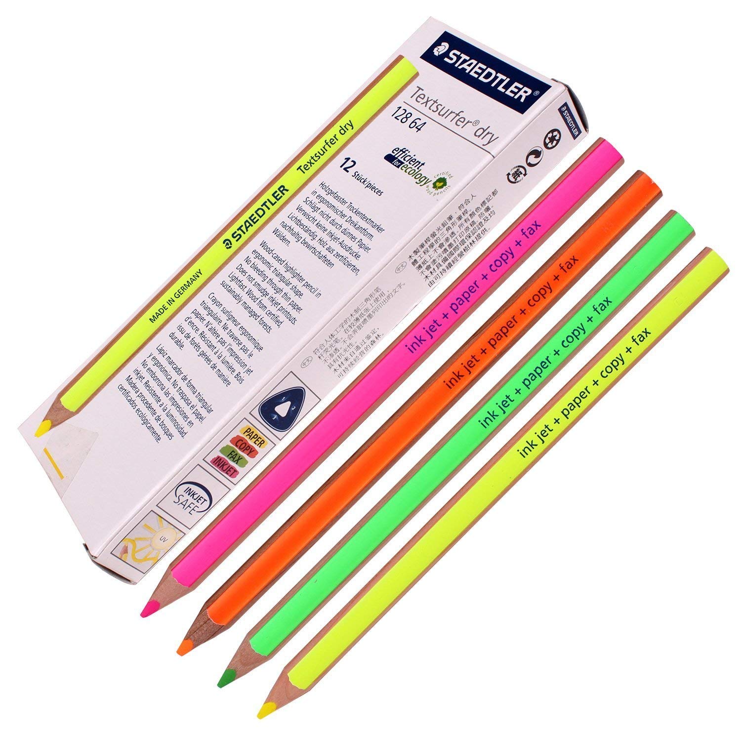 Staedtler Textsurfer Dry Highlighter Pens for Writing, Sketching, Inkjet, Paper, Copies, Fax, Mixed Colours (Pack of 12)