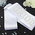 Eyuwn White Bride Sash with Pearls and Rhinestones, Bachelorette Party Sash, Bridal Shower Gift Wedding Party Decorations
