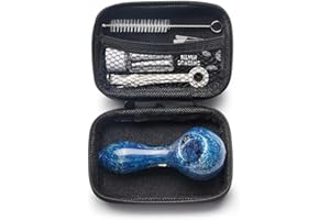 GENERIC 4" Gorgeous Tobacco Pipe Set, Collectible Smoking Pipe with Cleaner Tamper Tool Black Carrying Case, Complete Pipe Accessories Kit(Blue)