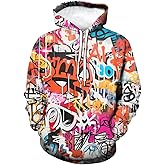 Srcnhim Men's Novelty Hip-hop Graffiti Cool Graphic Hoodies Hooded Colorful Totem Sweatshirts Pullover, Small, Purple