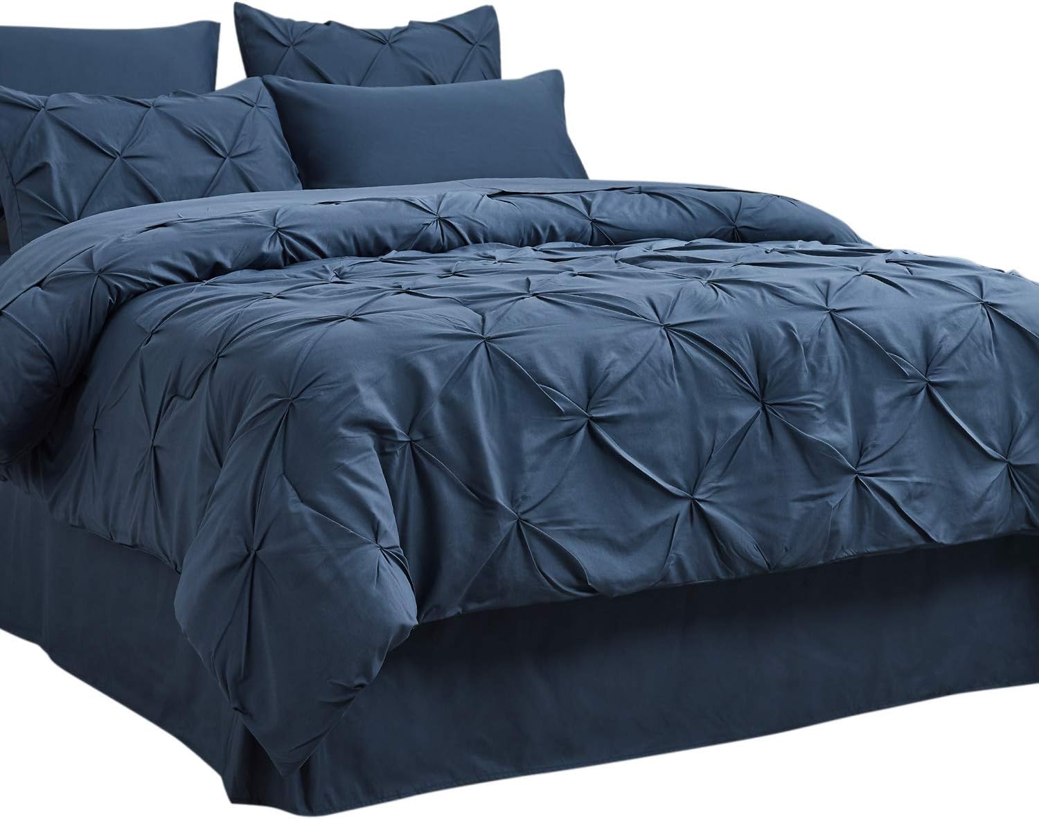 Bedsure Comforter Set Twin Bed in A Bag Navy 6 Pieces - 1 Pinch Pleat Comforter(68X88 inches), 1 Pillow Sham, 1 Flat Sheet, 1 Fitted Sheet, 1 Bed Skirt, 1 Pillowcase
