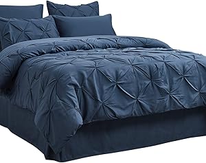 Bedsure Comforter Set Twin Bed in A Bag Navy 6 Pieces - 1 Pinch Pleat Comforter(68X88 inches), 1 Pillow Sham, 1 Flat Sheet, 1 Fitted Sheet, 1 Bed Skirt, 1 Pillowcase