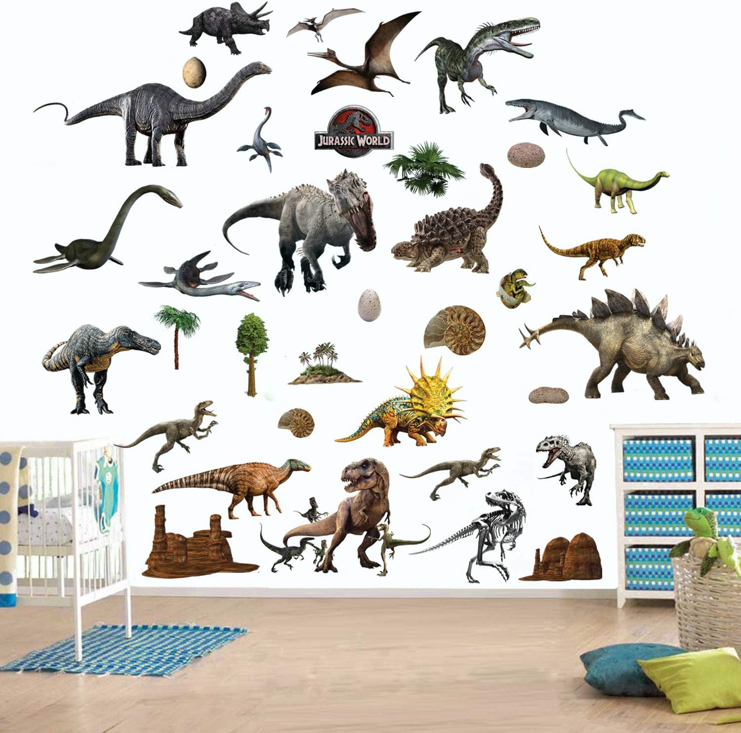 Dinosaur Wall Decal Stickers for Bedroom Boys Girls, White, large - Image 4