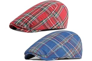 QIANUER 2 Pack Men's Newsboy Hat Flat Cap Adjustable Plaid Ivy Gatsby Cabbie Driving Golf Hat Beret