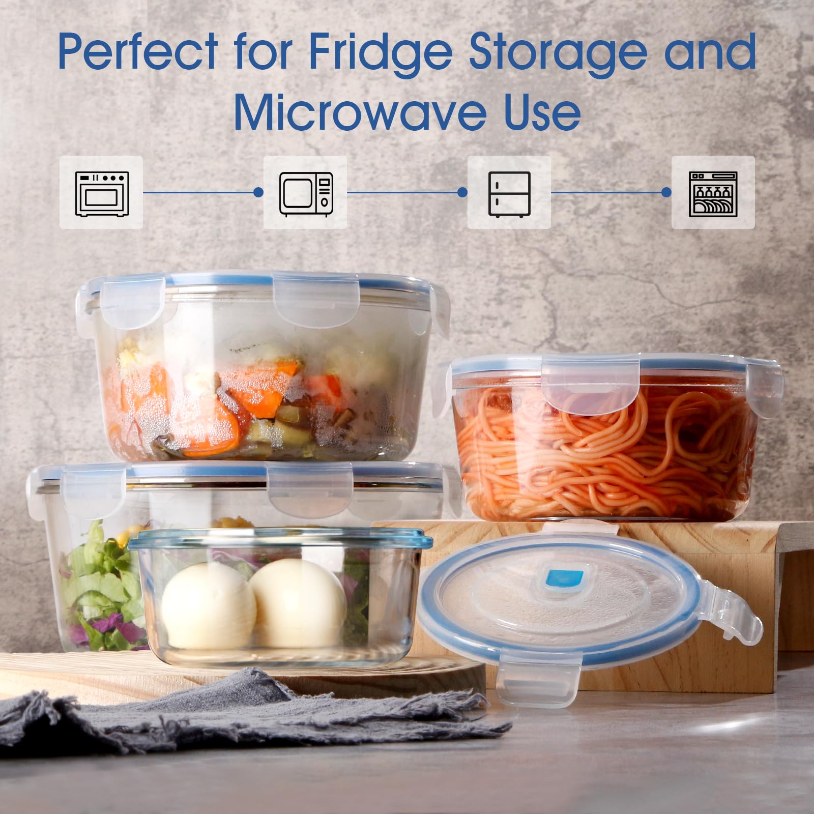 NUTRIUPS 2.8L Glasbehälter Mit Deckel, Rund Frischhaltedosen Mit Deckel, Große Meal Prep Boxen 7