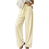 LYHIPSS Striped Gingham Pants Women Summer Lounge Plaid Checkered Pants Wide Leg Casual Palazzo Pajama Bottoms with Pockets