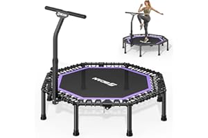 BCAN 51" Octagonal Mini Trampoline, Max Load 450 LBS Fitness Trampoline with T-Adjustable Handle Bar, Silent Bungees, Larger, More Stable, Quieter Exercise Rebounder for Adults Indoor/Garden Workout