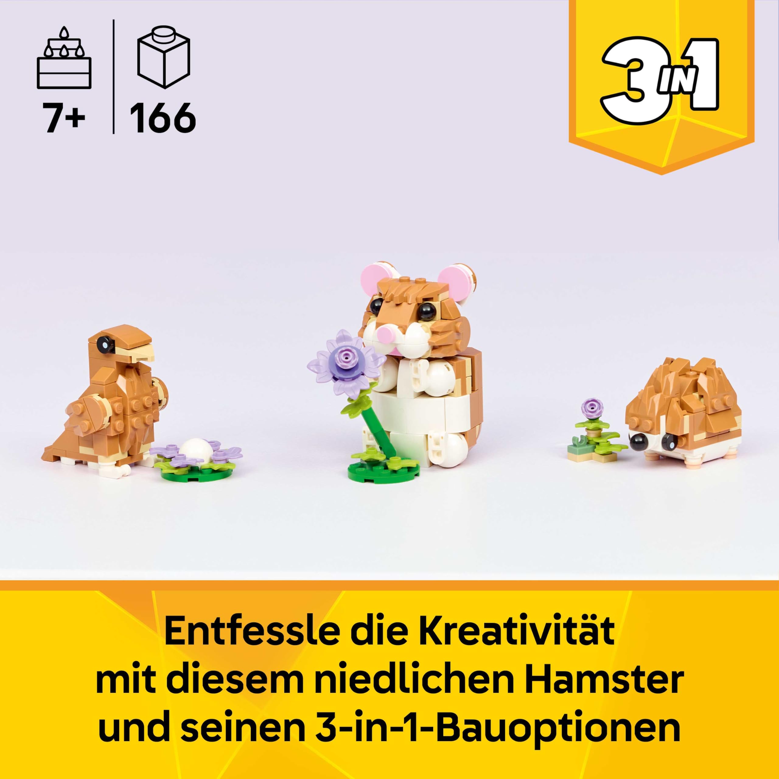 LEGO Creator 3-in-1-Set Niedlicher Hamster mit Blume - Kinderspielzeug mit Tierfigur - Hamster Konstruktionsspielzeug - Mint Spielzeug mit 3 Bauoptionen - Geschenk für Jungen und Mädchen - 31376 2