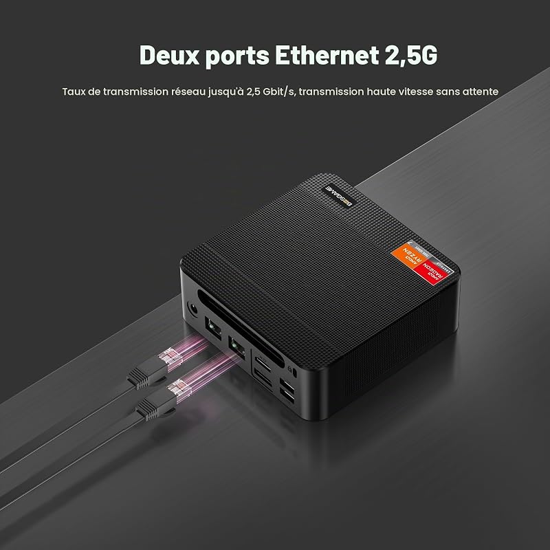 P4ultra Mini PC Ryzen 7 7730U (Jusqu’à 4,5GHz, 8C/16T) Mini Ordinateur, DDR4 16GB RAM, 1TB M.2 PCIe NVMe SSD Mini Bureau, HDMI/DP/USB-C, Affichage Triple écran, LAN RJ45 *2, WiFi 6E, BT 5.2