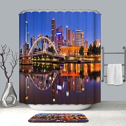 Amazon Com Beisiss Bathroom Color Printed Shower Curtain Set Of 2