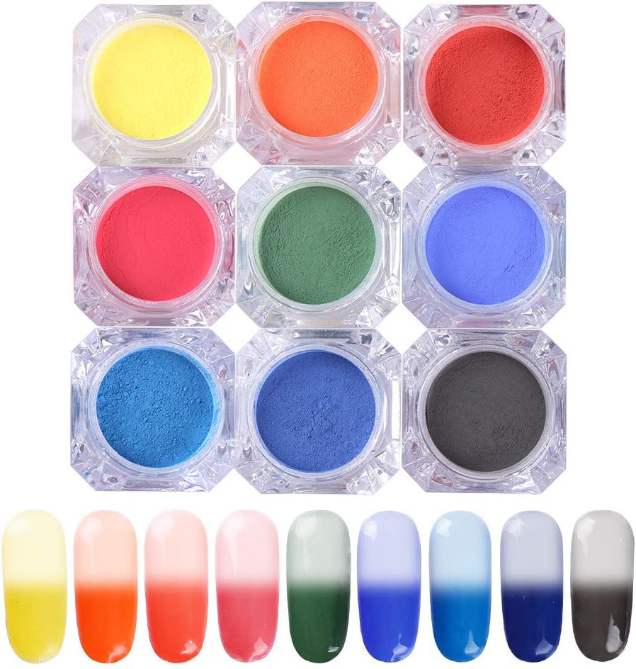 NICOLE DIARY 9 Colors Thermal Powder Temperature Color Pigment Change Halloween Manicure Nail Art Gradient Powder Dust 1g