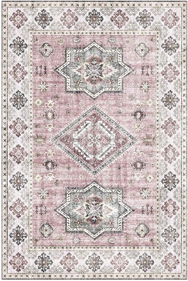 Traditional Distressed Retro Area Rug, Old Fashioned Multicolour Bohemia Chic Style Floral Pattern with Border Heat Set Polypropylene Non-Slip Rectangle Carpet,Pink,0.8×1.6m