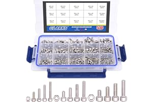 Glarks 510Pcs M3 M4 M5 304 Stainless Steel Hex Socket Head Cap Screws with Nuts Assortment Kit
