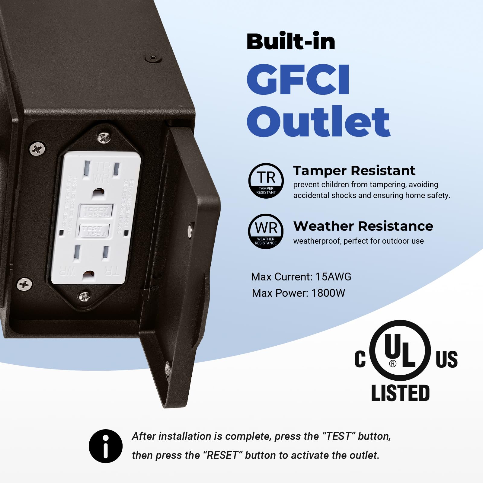 Condition photo showing New/Like New for gleamz outdoor wall light with gfci outlet, oil-rubbed bronze aluminum | dusk to dawn outdoor lighting, patio lights outside waterproof, exterior lighting fixtures for front door, e26 base orb(gold trim) 1-pack