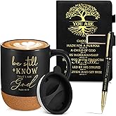 Pickmesh Easter Christian Gift for Men Women A5 Leather Bible Journal and Man of God Pen 15 oz Cork Ceramic Mug Religious Gift for Church Pastors Couples Employee(Black)