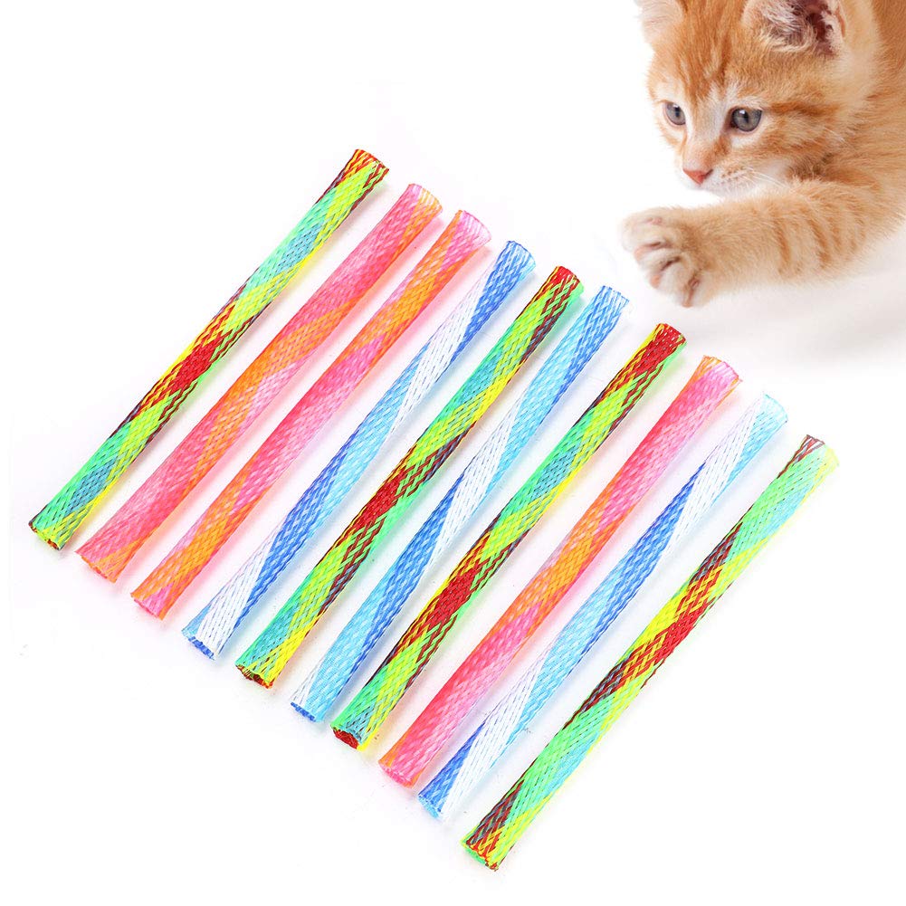 Tnfeeon Cat Spring Tube Toy, 10Pcs Freely Folding Spring Shape Multi-Color Cat Bouncing Toy Fun Pet Action Interactive Toys for Cats
