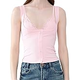 FENWOOH Women's Cotton Ribbed Tank Tops Sleeveless Sexy Square Neck Basic Tight T Shirts