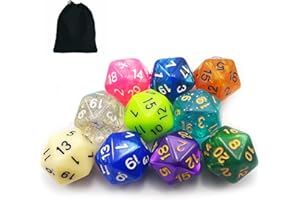 Bescon 10pcs Set of 20 Sided Dice (Number 1-20), 10 Count Assorted Random Multi Effected&Colored Pack of D20 in Drawstring Po