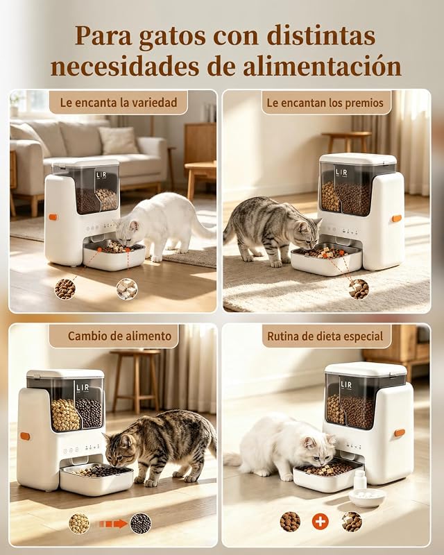 Alimentador Automático para Gatos, Comedero Inteligente para Mascotas con App, Capacidad 2L+3L, Dispensador de Pienso Seco, Temporizador, Registro y Cuenco Inoxidable