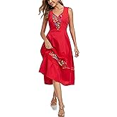 YZXDORWJ Women's Mexican Dress Floral Embroidered Casual Lace Ruffle Maxi Dress