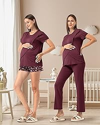Rnxrbb 3 Piece Postpartum Nursing Pajamas Set