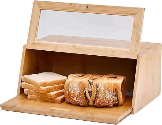 Amazon Com Welland Bamboo Bread Box For Kitchen Counter Pull Out