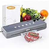 Mieja Food Vacuum Sealer Machine with Built-in Cutter, 5-in-1 Dry/Moist Modes, External VAC for Jars, 20 Bags, Compact One-Touch Automatic Food Sealer for Sous Vide, Meal Prep & Long-Term Storage