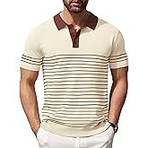 COOFANDY Men's Short Sleeve Polo Shirts Vintage Knitted Shirt Casual Button Down Golf Shirts