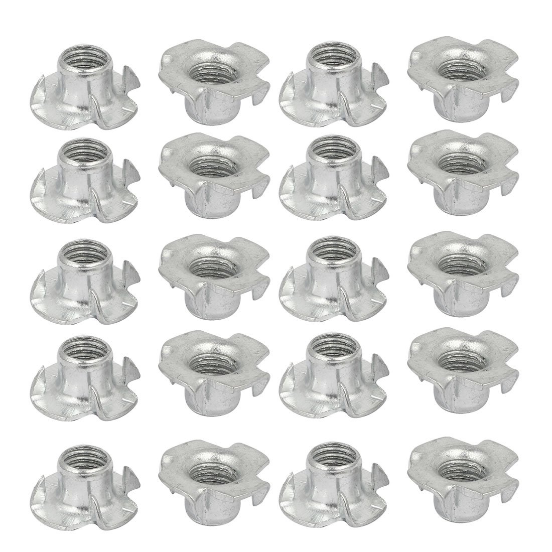Sourcingmap M10 Thread Dia Metal 4 Prongs Full Threaded T-Nut Tee Nuts Silver Tone 20pcs