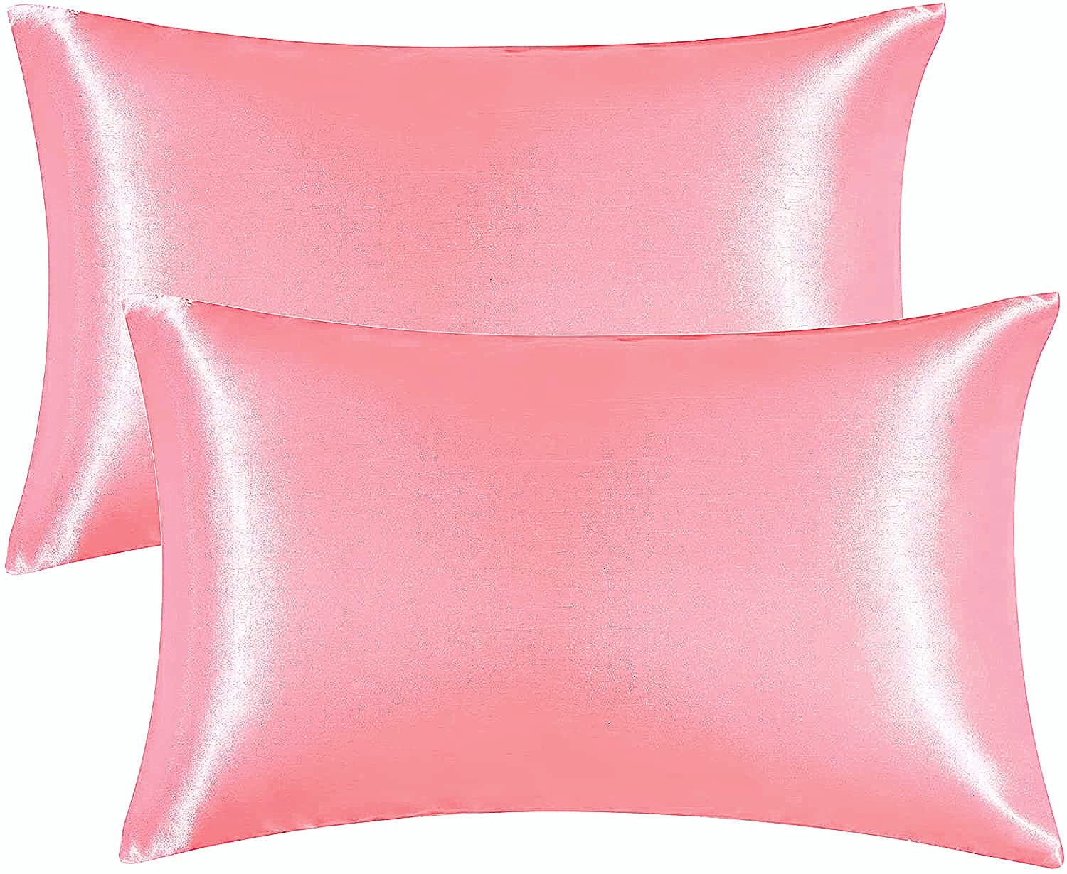 Satin Pillowcase for Hair and Skin 2 Pack, Softer than silk, Pink Silky Pillow Cases Set, Breathable Anti Wrinkle Smooth Pillow Cover with Envelope Closure Queen Size (50 x 75 cm)