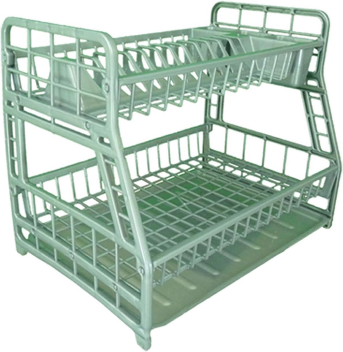 2Tier Plastic Plated Dish Drainer Glasses Crockery Cutlery Utensil