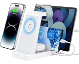 GAUOLN Wireless Charger for iPhone - 5 in 1 Charging Station for Multiple Devices Apple: Fast Wireless Charging Stand Dock for iPhone 17 16e 16 15 14 13 12 Pro Max Apple Watch Airpods(White)
