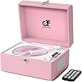 CD Player Retro with Upgraded Speakers Bluetooth in/Out Rechargeable Portable CD Player for Home with LED Screen Boombox USB Type-c Light Pink