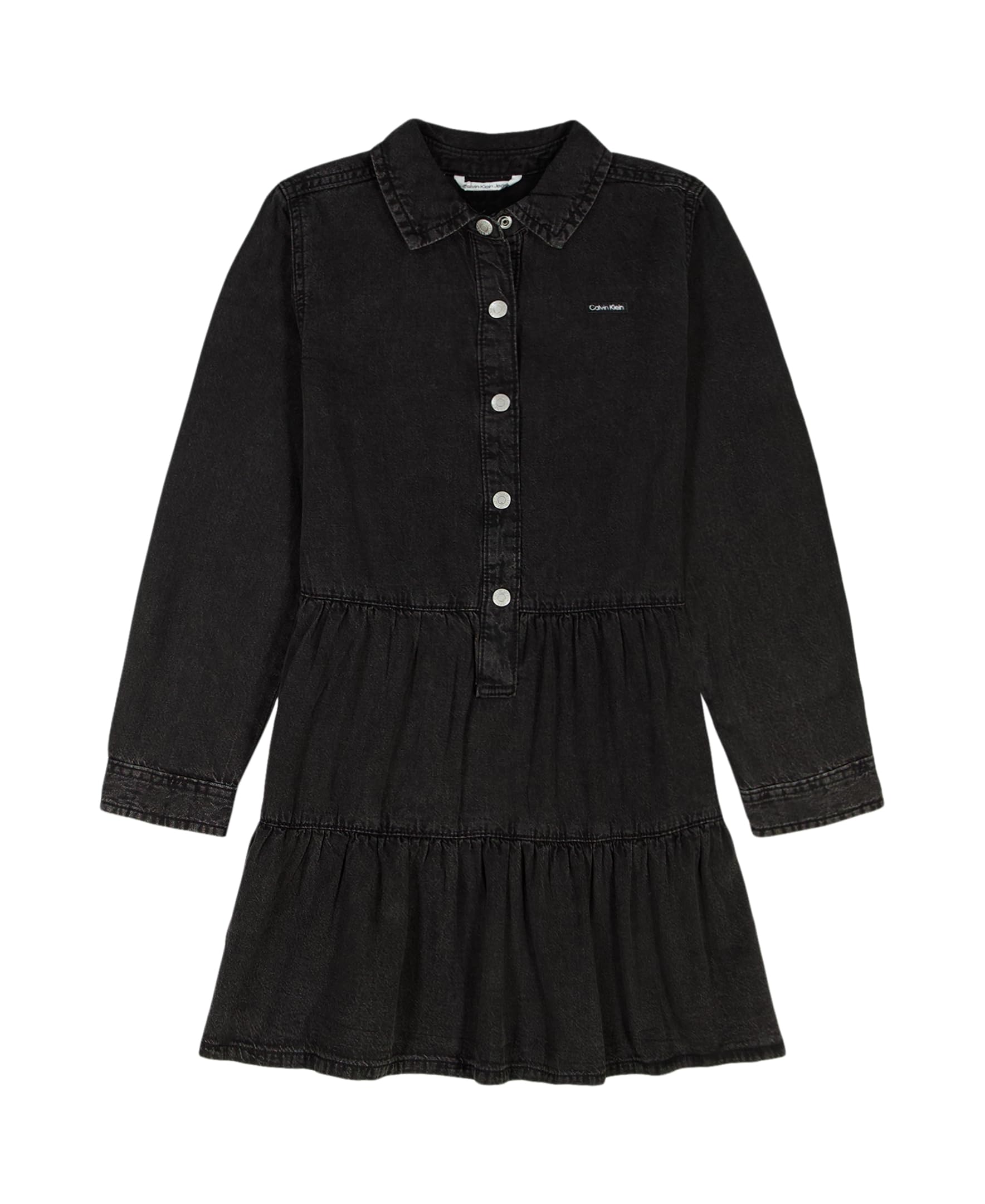 Calvin Klein Girls' Short Sleeve Lightweight Chambray Denim Shirt Dress, Noire, 8-10 Image