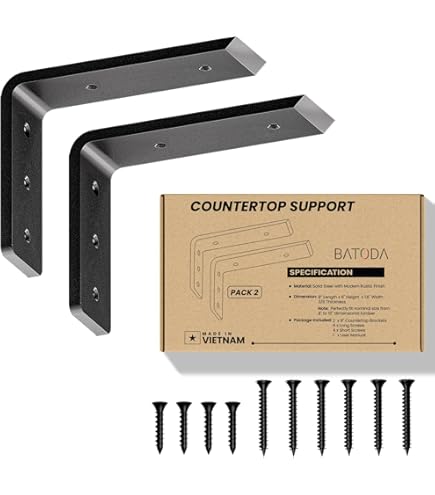 ECOTRIC Countertop Support Brackets - 4 Pack Heavy Duty Steel L Brackets 500LB Capacity Black
