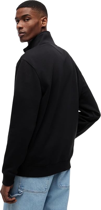Sudadera con Cremallera Hombre Fleece con Cuello Medio, Negro (Black), L