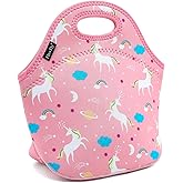 FlowFly Neoprene Lunch Tote Insulated Thermal Reusable Lunch Bag Box for Boys Men with Zipper,Unicorn