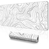 White Topographic Mouse Pad XXXL - Giant Full Desk Gaming Mat, Huge Keyboard Pad for Ultimate Battlestation & Room Setup