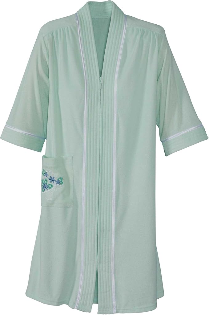 National Soft Terry Lounging Robe 3/4 Sleeve ZipFront Knit Lounger