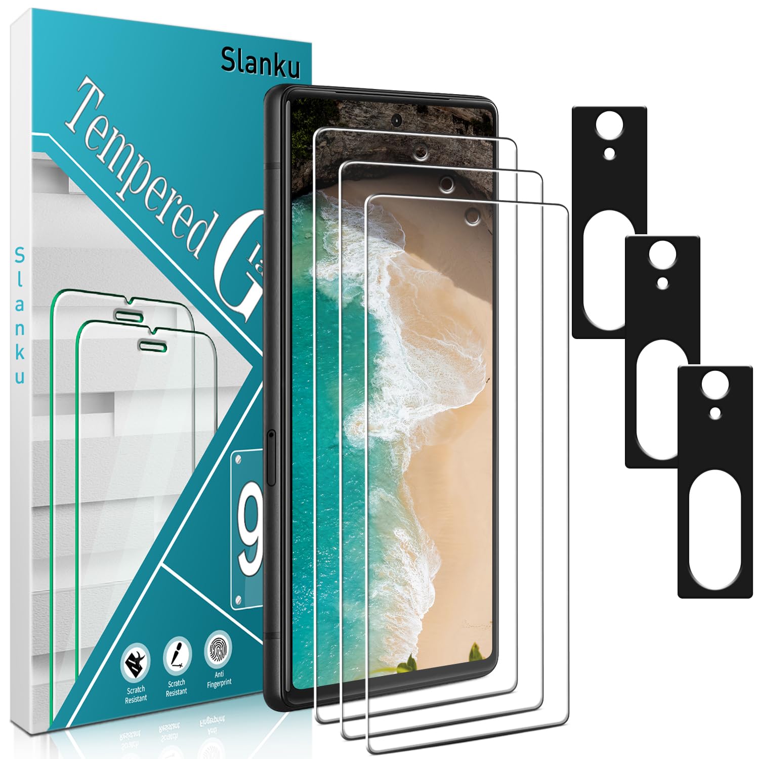 Photo 1 of Slanku [3+3 Pack Screen Protector for Google Pixel 7 Tempered Glass with Camera Lens Protector, Support Fingerprint Reader, No-Bubbles, Anti Scratches