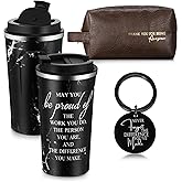 Roshtia Thank You Gift for Men 17 oz Stainless Steel Tumbler with Lid Leather Toiletry Bag Inspirational Keychain Team Gift for Male Employee Teacher Birthday(Obsidian Style)