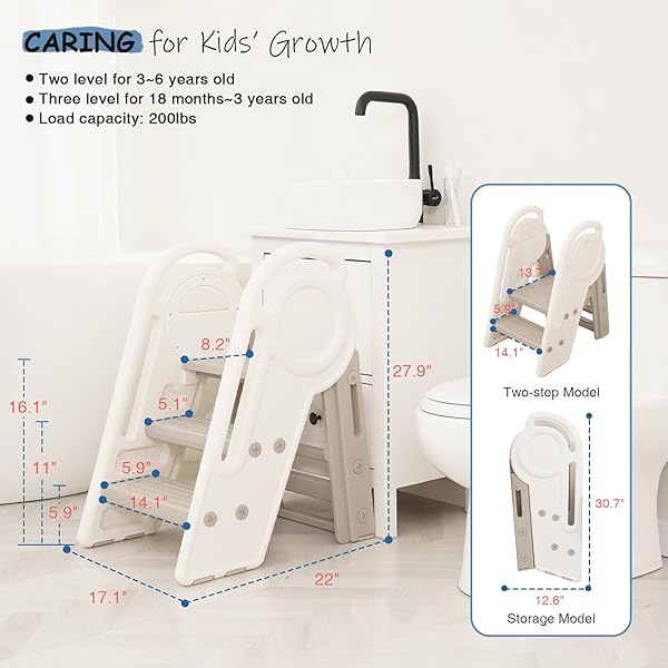 HARWAYA FOLDABLE TODDLER STEP STOOL FOR BATHROOM SINK, ADJUSTABLE KIDS 3 OR 2 STEP STOOL FOR TODDLERS BATHROOM TOILET POTTY, PLASTIC BABY GIRL CHILD STEPPING STOOL WITH HANDLE RAIL FOR KITCHEN COUNTER