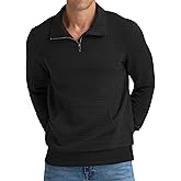 NITAGUT Mens Quarter Zip Sweatshirt Long Sleeve Waffle Pullover Sweatshirt with Pocket