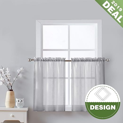 Amazon Com Fmfunctex Grey Kitchen Curtains 24 Sheer Tier Curtain