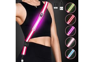 Fitense LED Reflective Belt Sash - 5 Lights Colors & 3 Light Modes High Visibility Night Safety Belt, Rechargeable Light Up Running Gear Adjustable Vest Straps for Runners Walkers Men Women