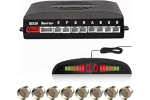 EKYLIN Car Reverse Parking Radar System with 8 Parking Sensors Distance Detection + LED Distance Display + Sound Warning (Champagne Gold Color)