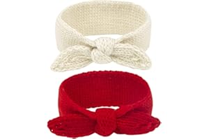 IZUS Turban Headband Baby Girl - Warm Rabbit Knot Hair Band, Knit Head Wrap for Newborn, Toddler and Children (Red + Beige)